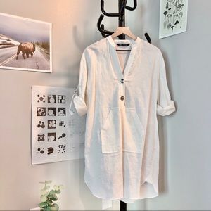 White Linen Casual Dress/ Shirt